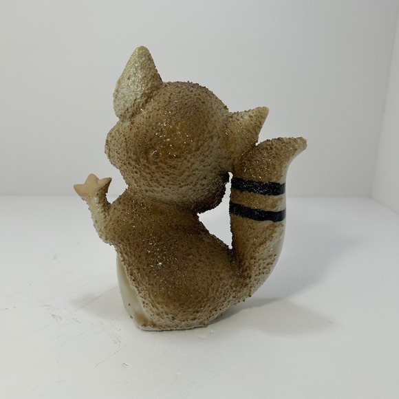 Vintage Japan Raccoon Figurine Red Bow Tie Flocked  sugared Cute Collectible - Picture 3 of 9